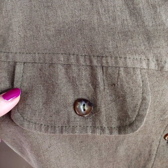 Vintage AE Sport Linen Cotton Sleeveless Olive Green Button Up - Picture 6 of 15